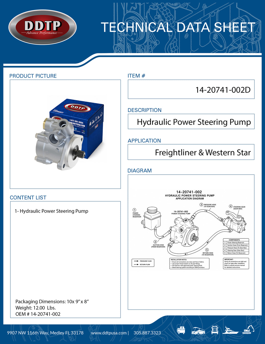 Hydraulic Power Steering Pump for Freightliner & Western Star (14-20741-002)
