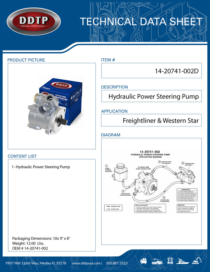 Hydraulic Power Steering Pump for Freightliner & Western Star (14-20741-002)