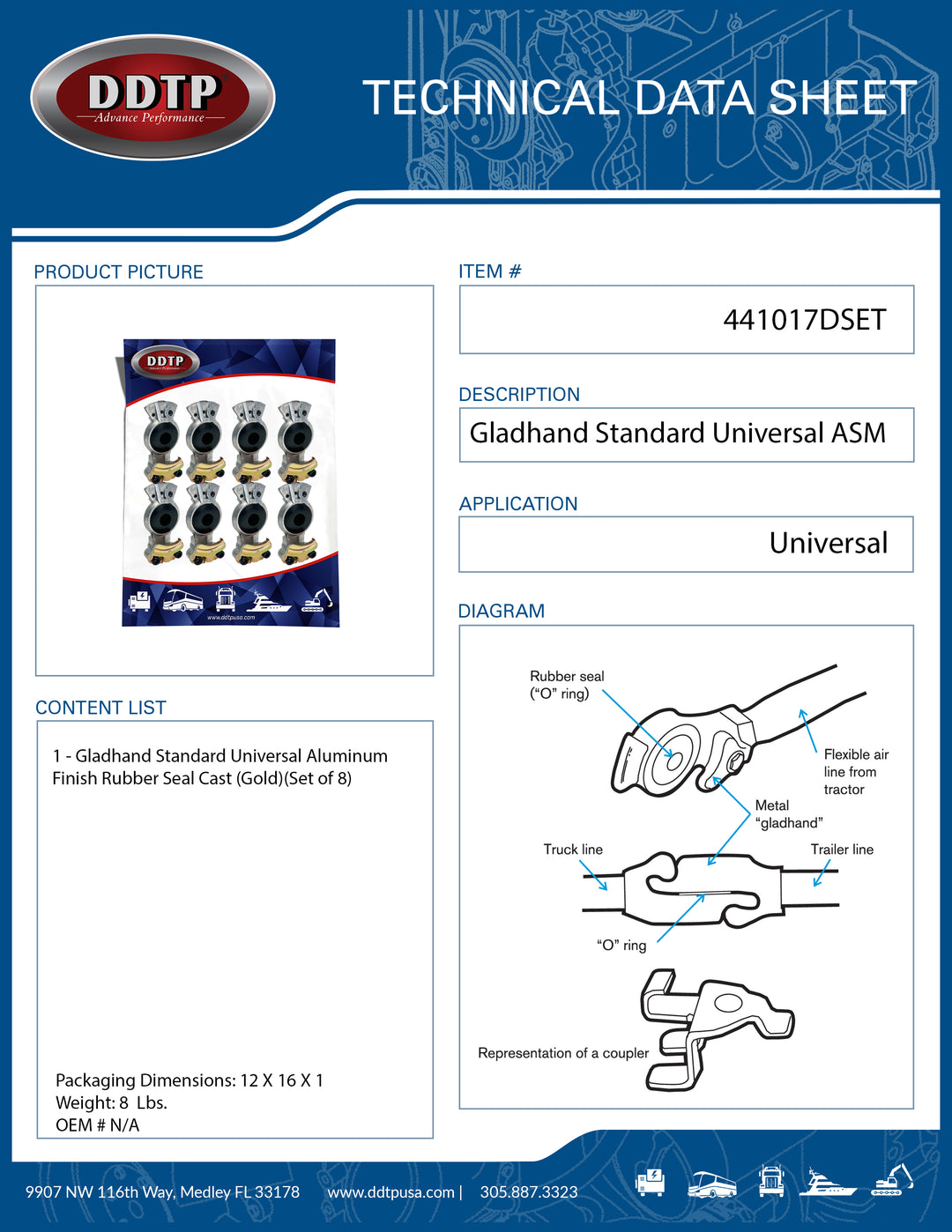 Glandhand Standard Universal Aluminum Finish Rubber Seal Cast Gold Set of 8 ( 441017DSET )