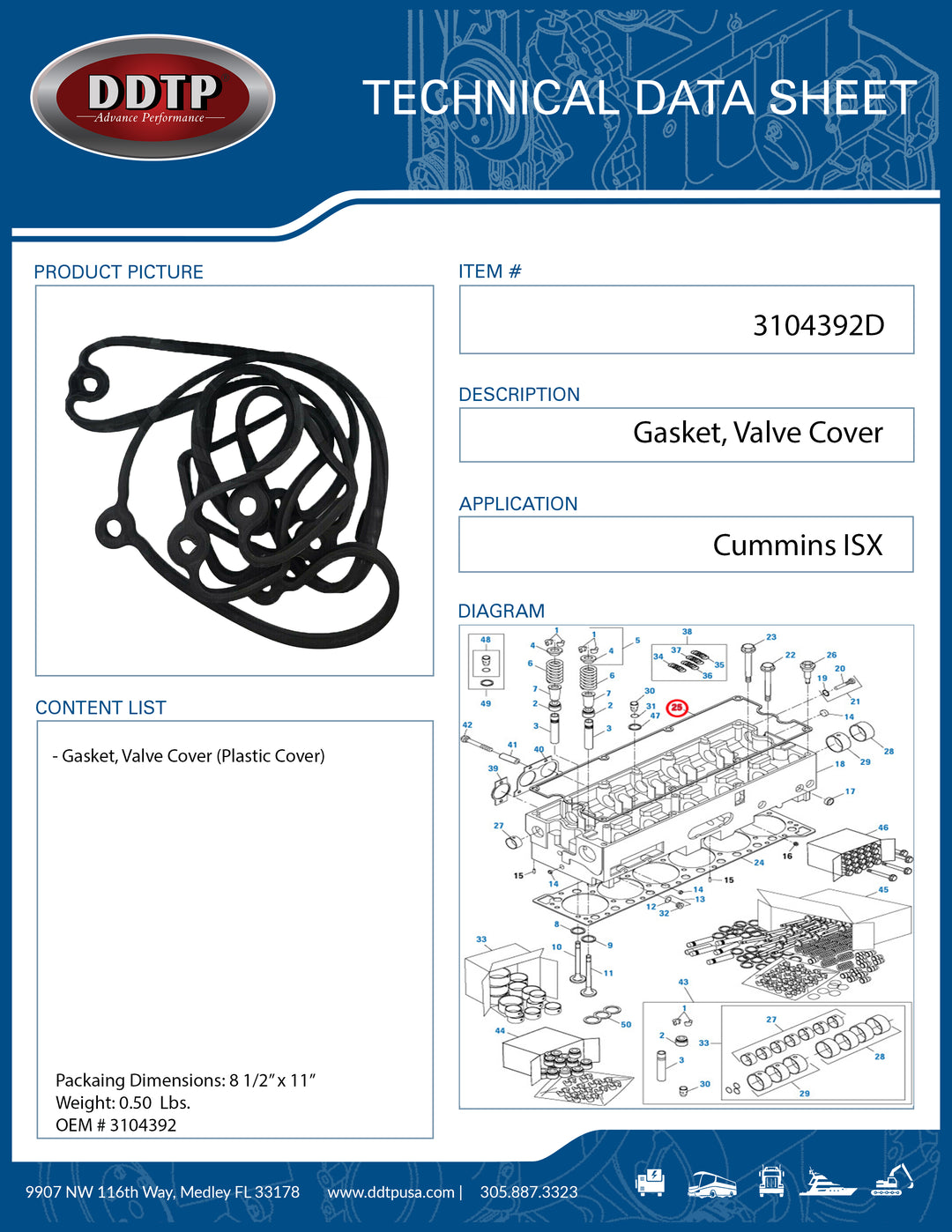 Valve Cover Gasket Cummins ISX (3104392)