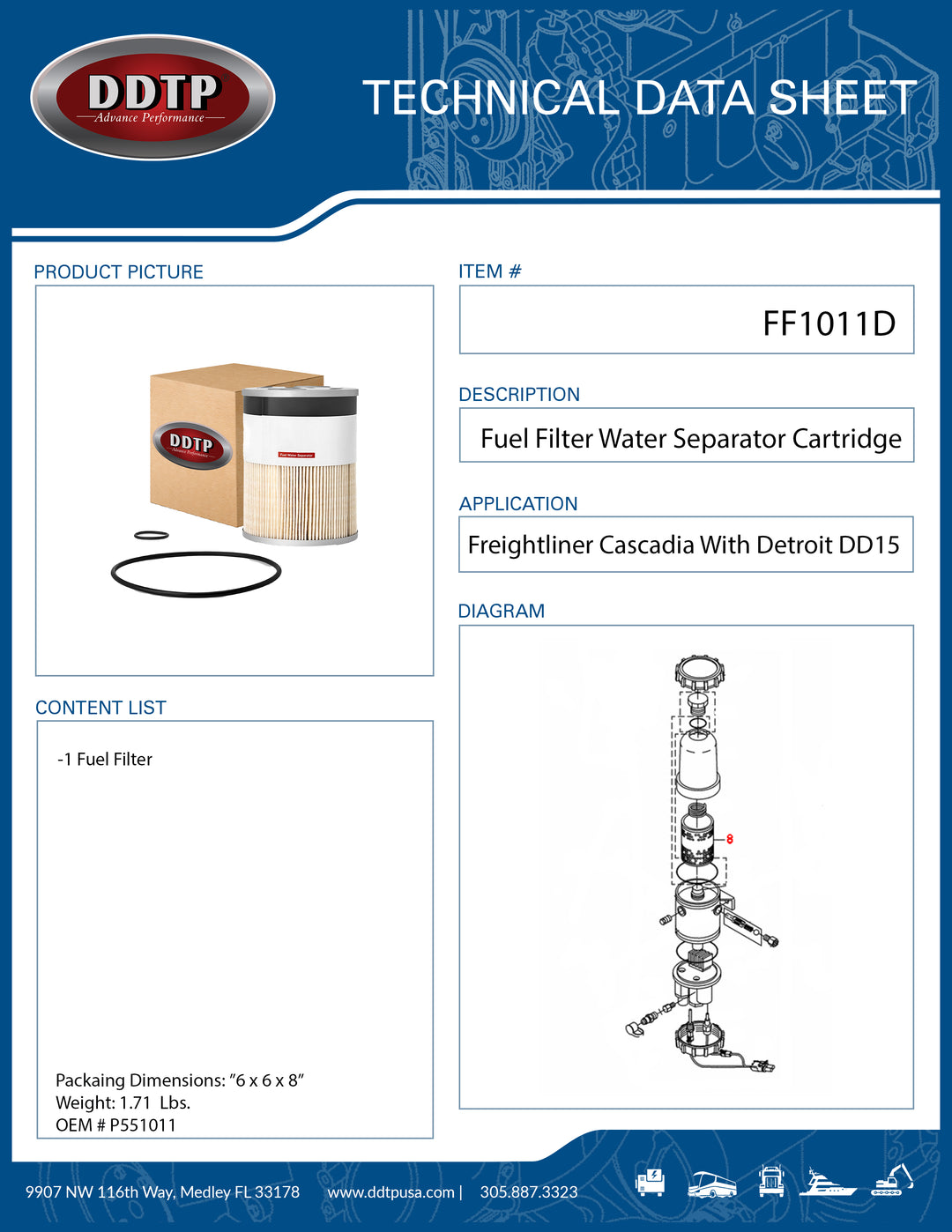 Fuel Filter Water Separator Cartridge DD15 ( A0000903651, P551011, FS19915 )