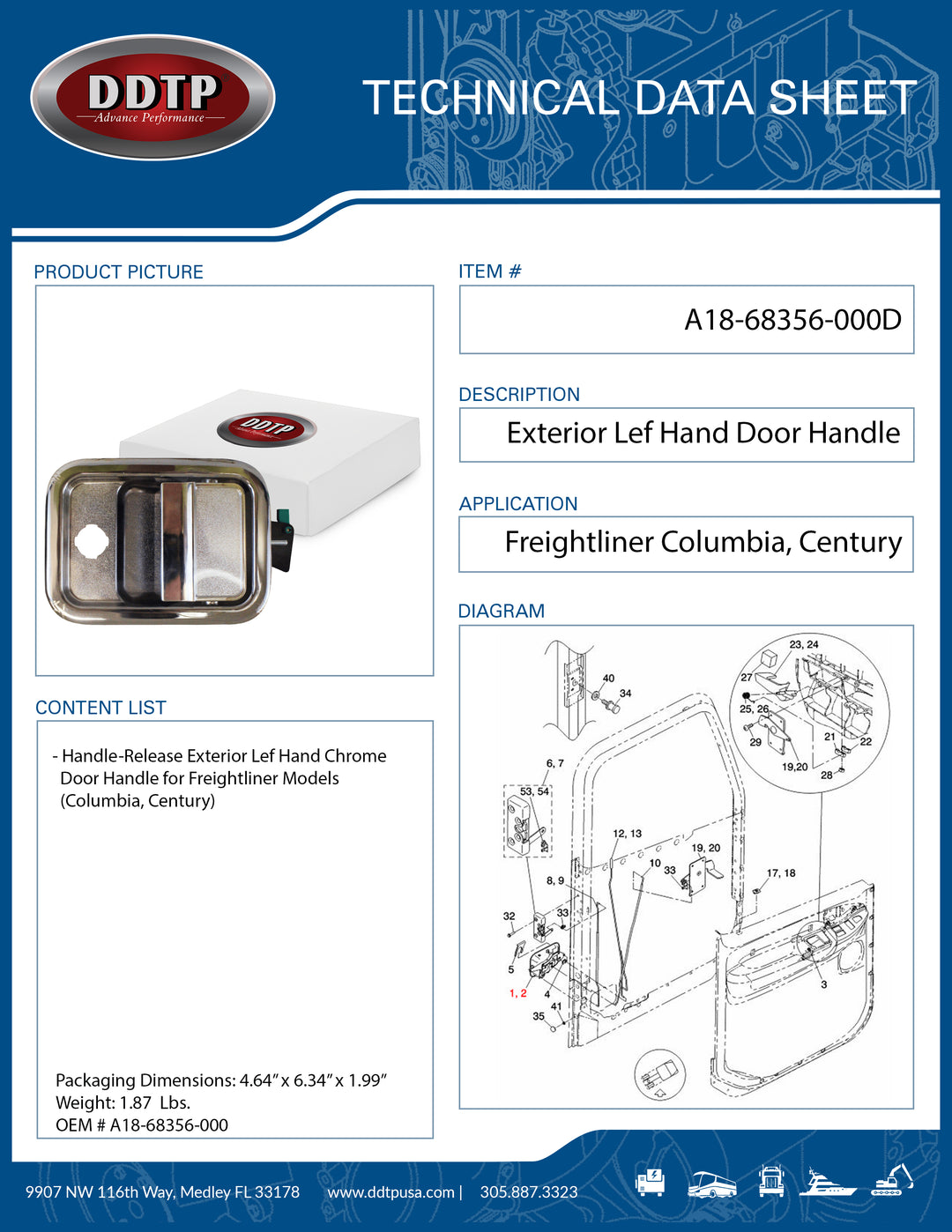 Handle-Release,Ext,Door, Chrome LH (Freighliner)