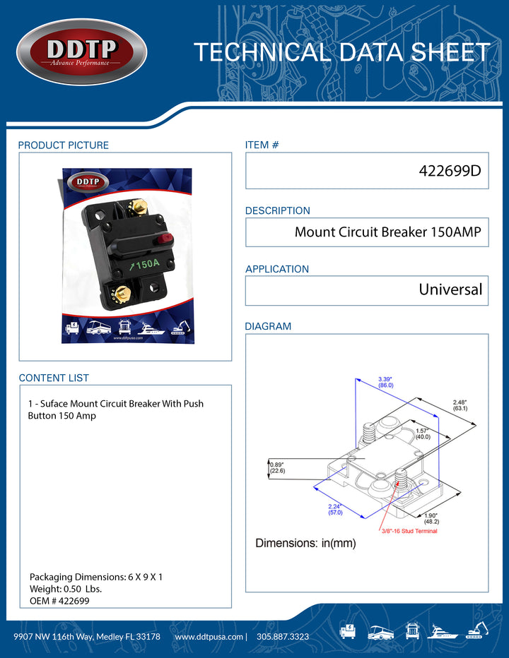 Suface Mount Circuit Breaker With Push Button 150 Amp ( 422699D )