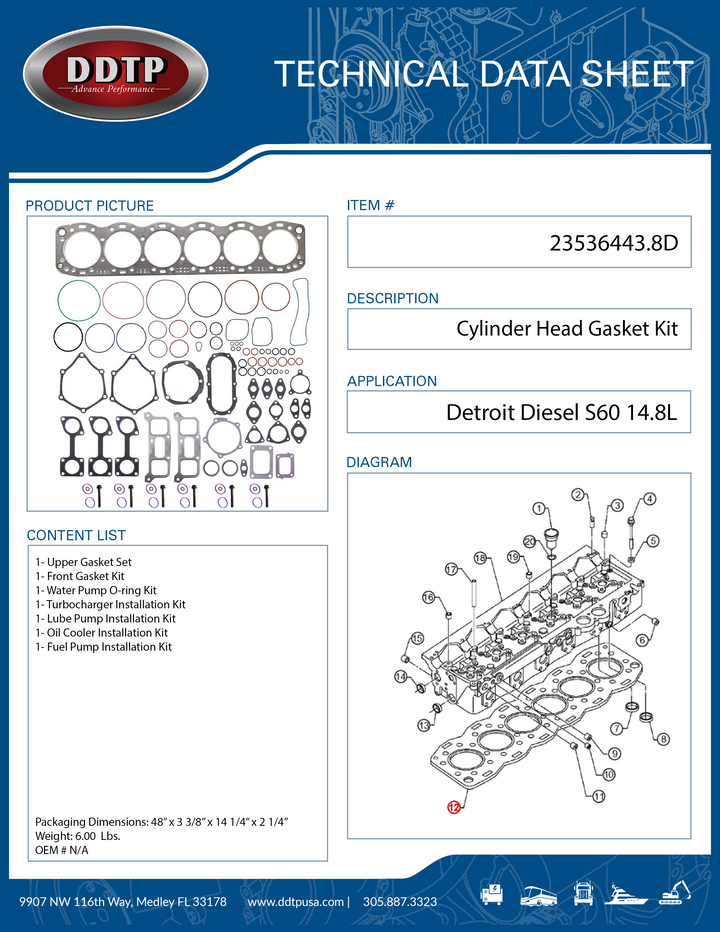 Engine Complete Overhaul Gasket Set Detroit Diesel Series 60 14.8L