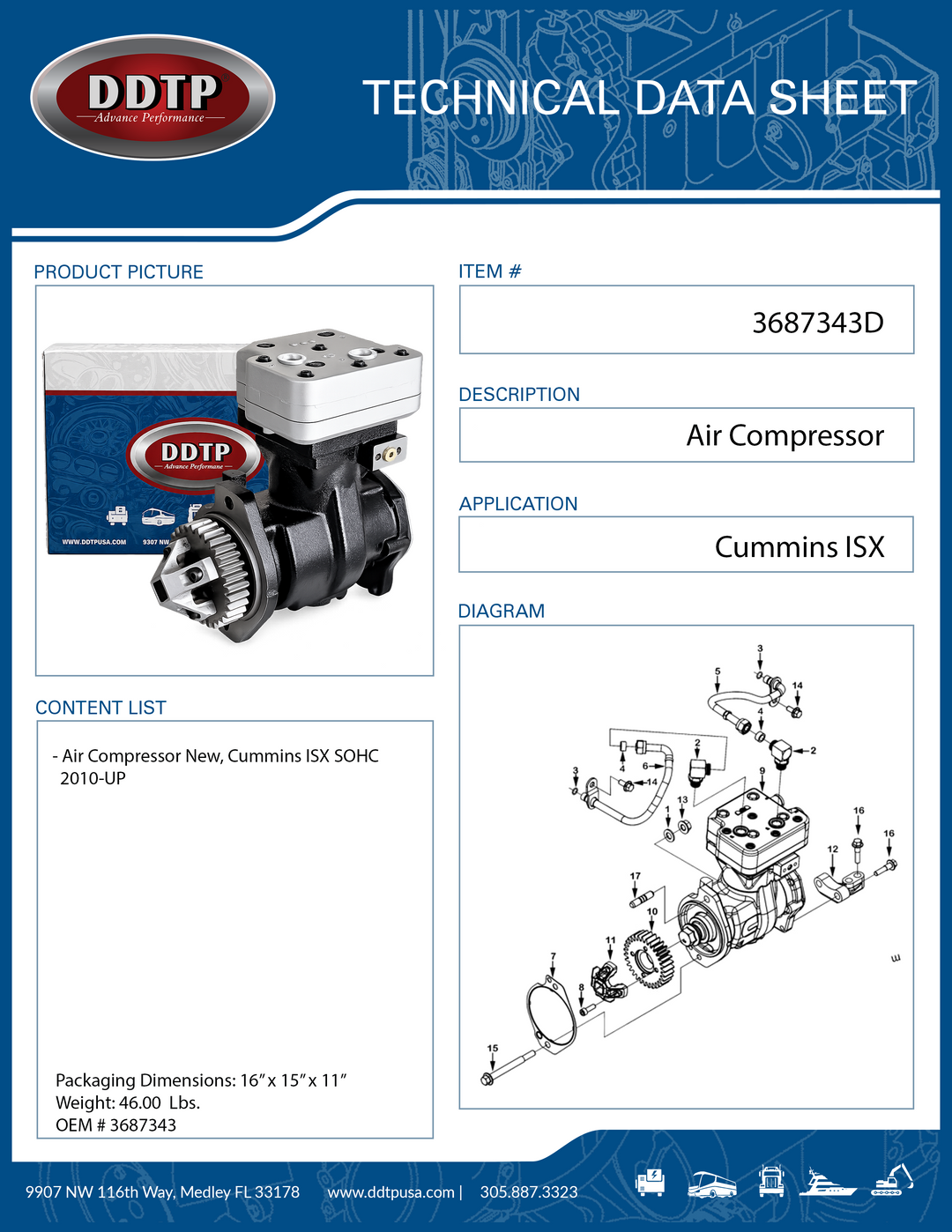 Air Compressor New, Cummins ISX Singe Overhead Camshaft 2010-UP