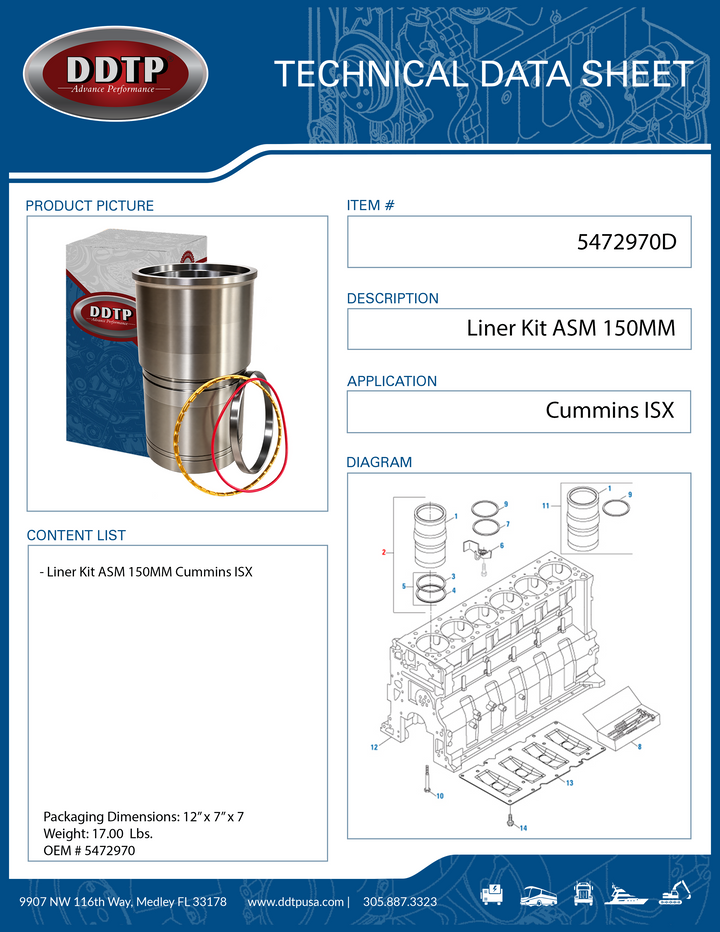 Cummins ISX15 150mm Cylinder Kit