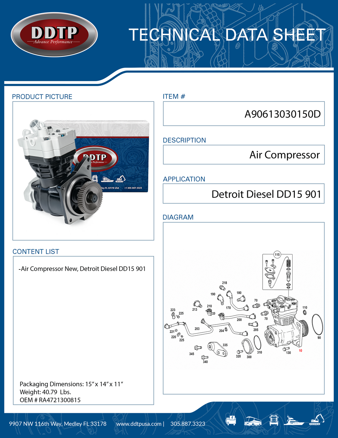 New Detroit Diesel DD15 901 Air Compressor