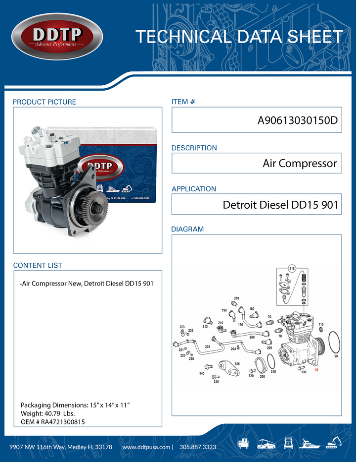 New Detroit Diesel DD15 901 Air Compressor