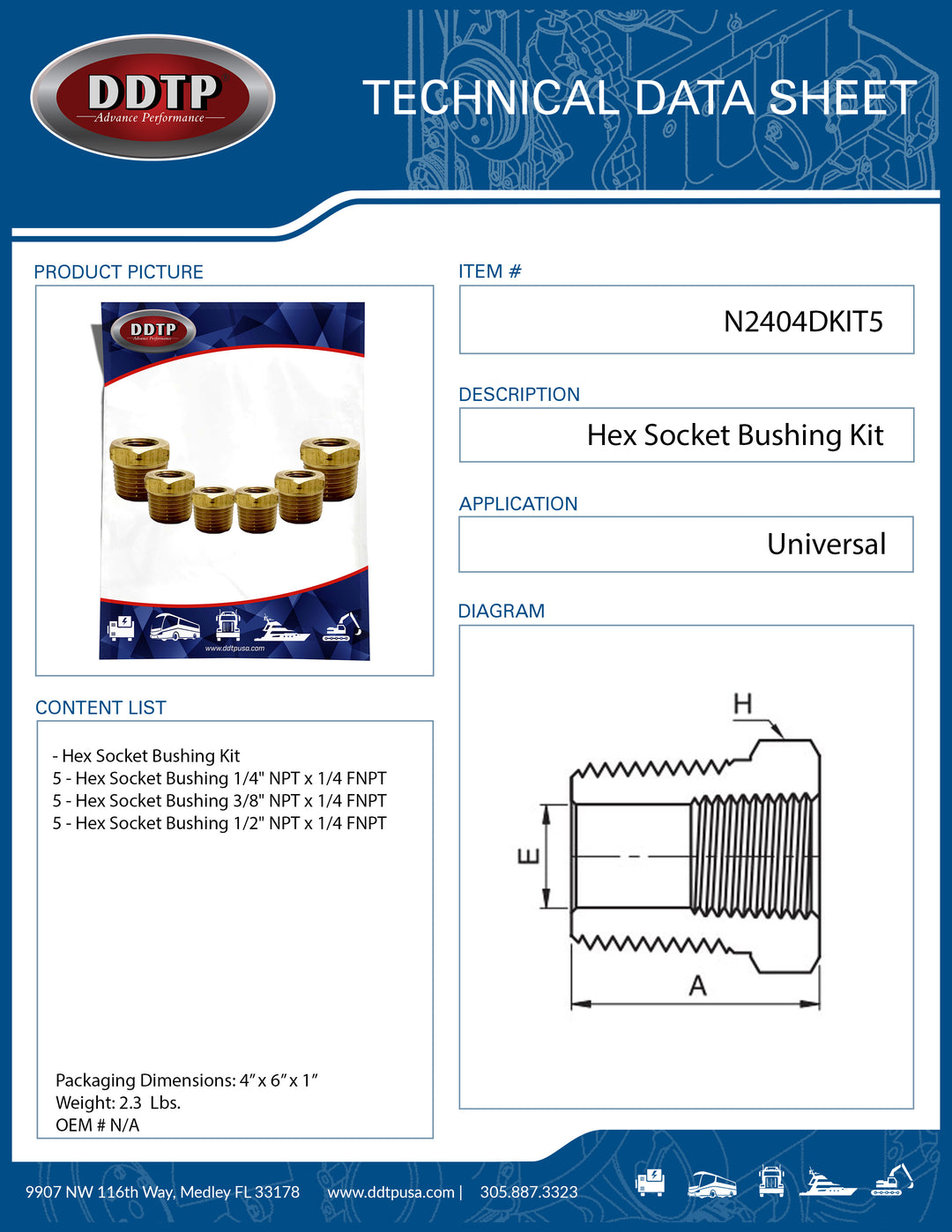 Hex Socket Bushing Kit (5 - 1/2"NPT x 1/4"FNPT + 5 - 3/8"NPT x 1/4"FNPT)