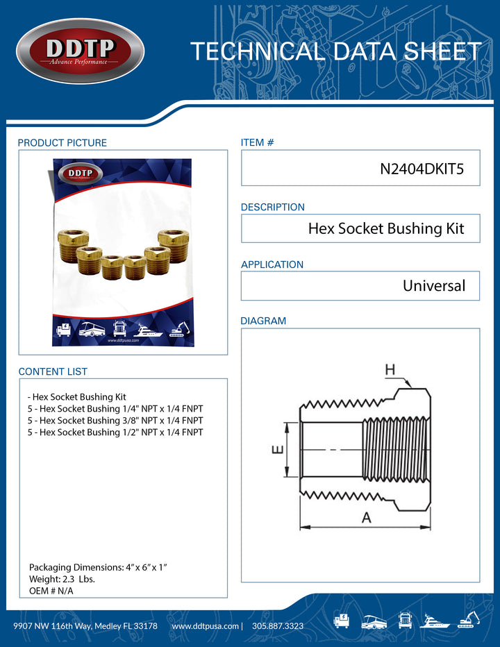 Hex Socket Bushing Kit (5 - 1/2"NPT x 1/4"FNPT + 5 - 3/8"NPT x 1/4"FNPT)