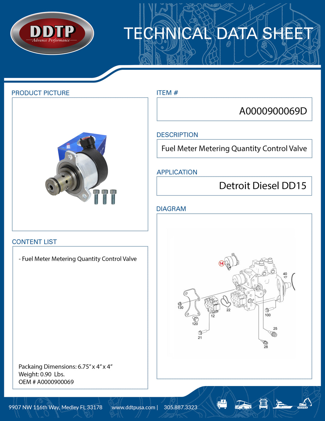 Fuel Meter Metering Quantity Control Valve DD15 ( A0000900069 )