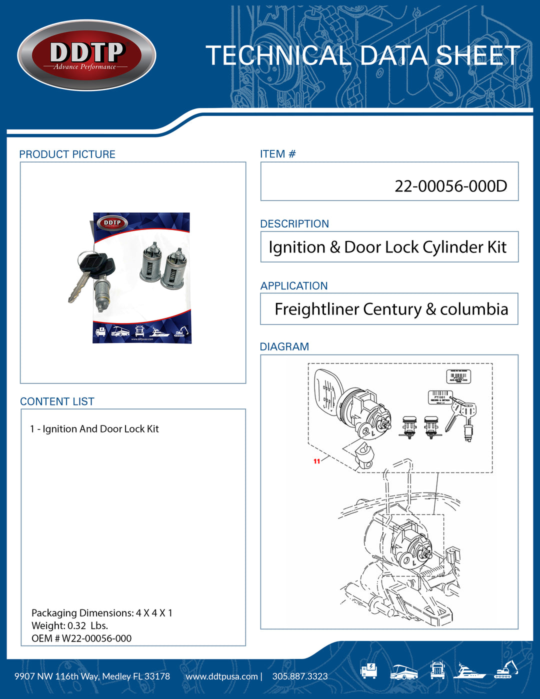 Ignition And Door Lock Cylinder Kit Freightliner (W22-00056-000)