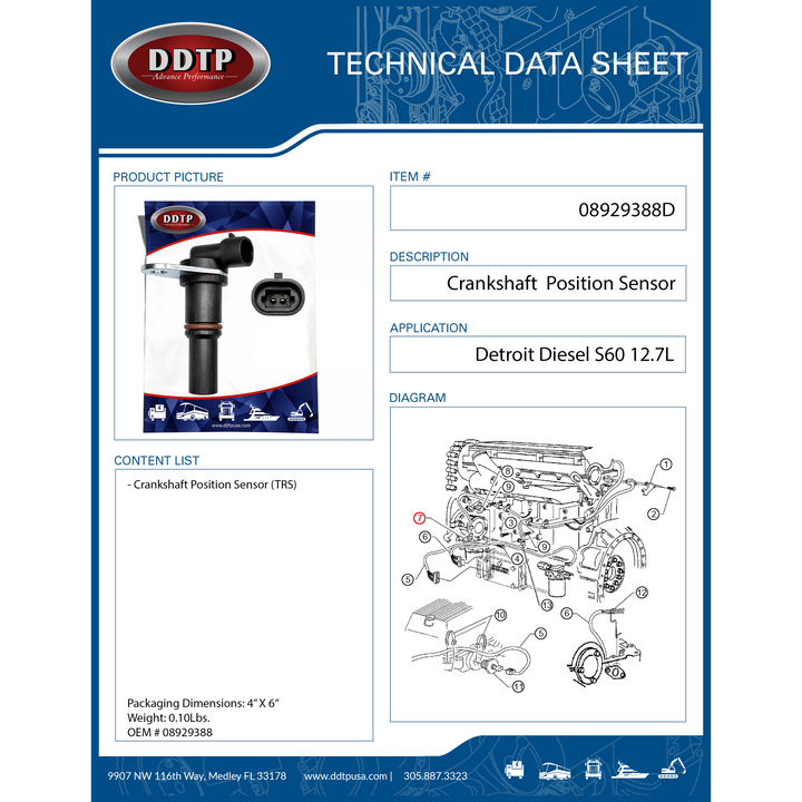 Sensor de posición del cigüeñal (TRS) S60 12.7L (08929388)