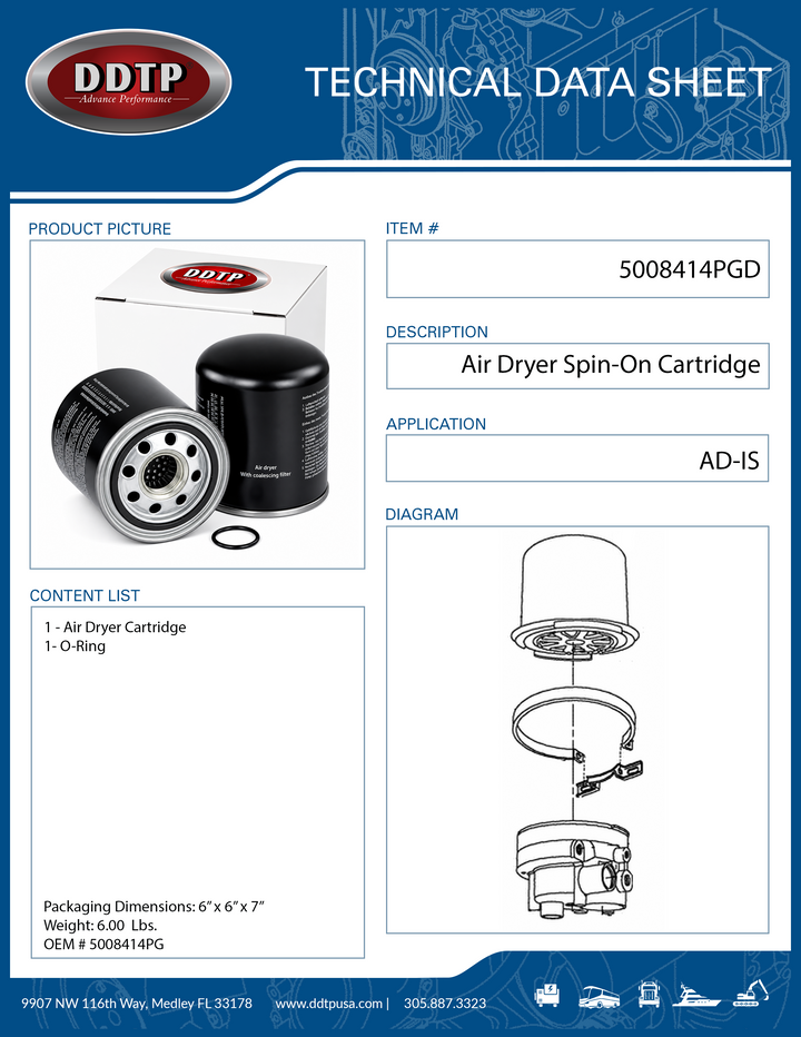 Air Dryer AD-IS Spin-On Cartridge with Oil Coalescing Media