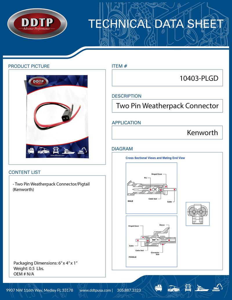 Two Pin Weatherpack Connector/Pigtail (Kenworth)