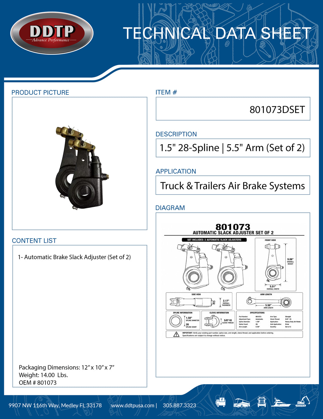 Automatic Slack Adjuster Set of 2 | 1.5" 28-Spline | 5.5" Arm (801073)