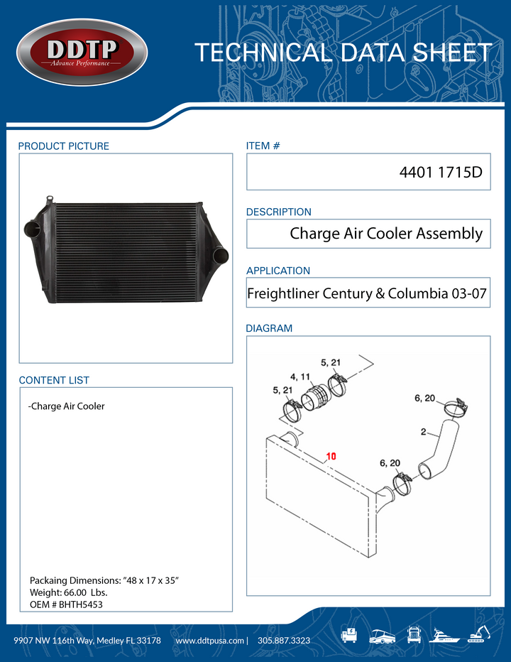 Charge Air Cooler Century, Columbia 03-07 ( MOD 1E6017 )