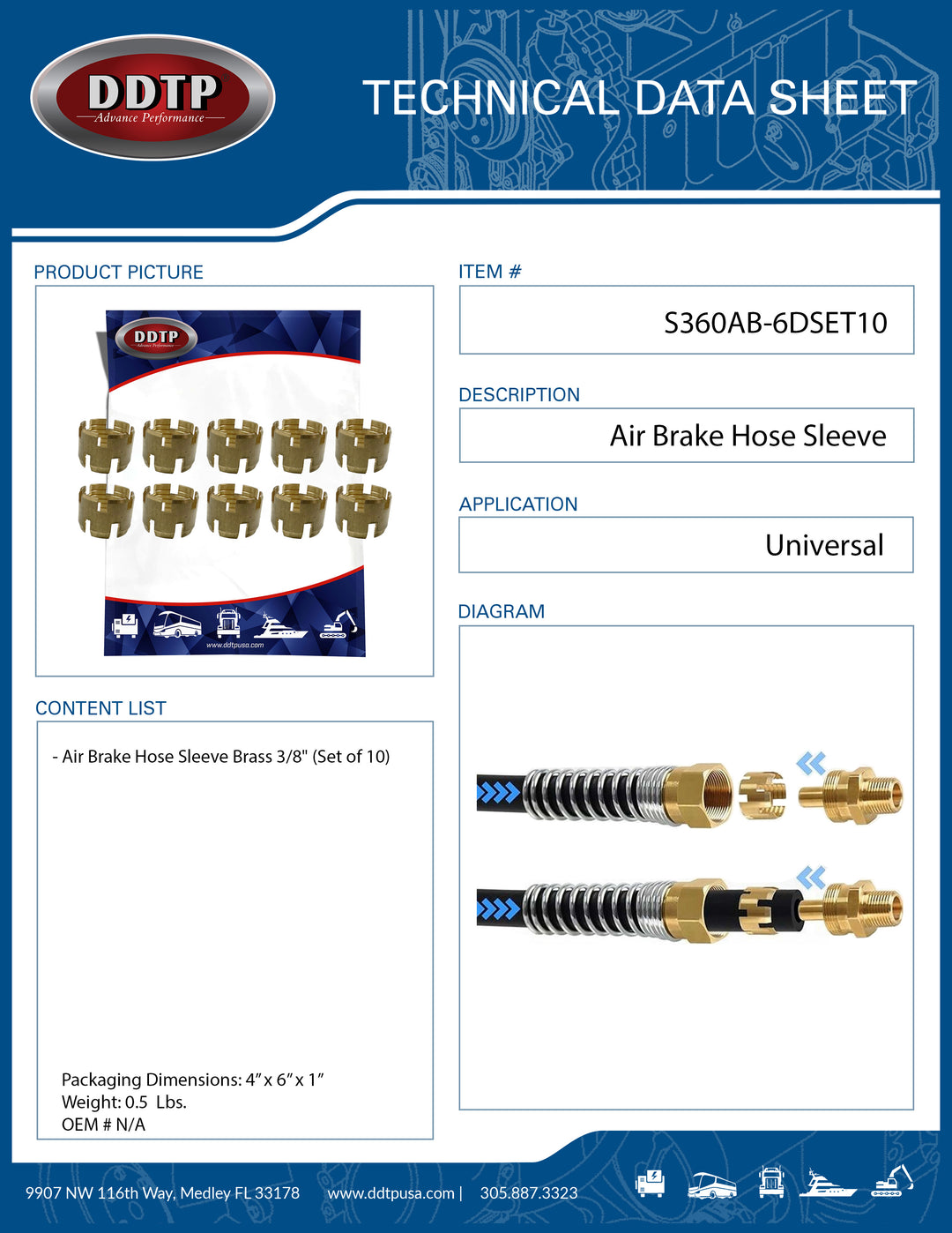 Brass Air Brake Hose Sleeve 3/8" (Set of 10)