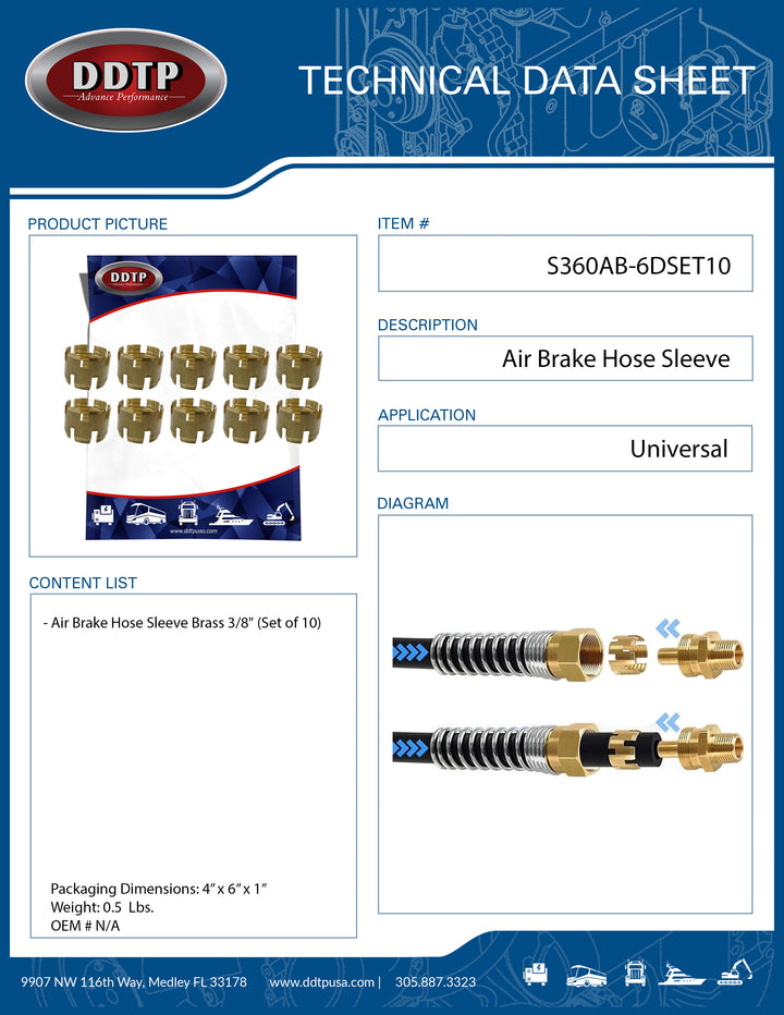Brass Air Brake Hose Sleeve 3/8" (Set of 10)