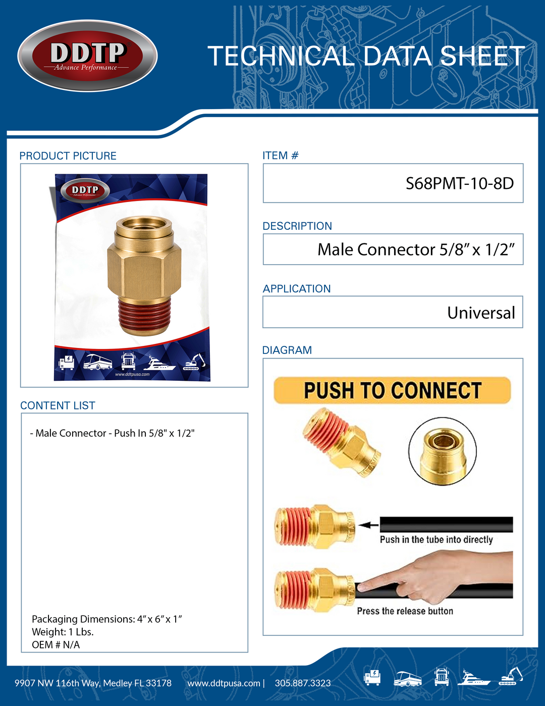 Conector macho de latón - A presión 5/8" x 1/2"
