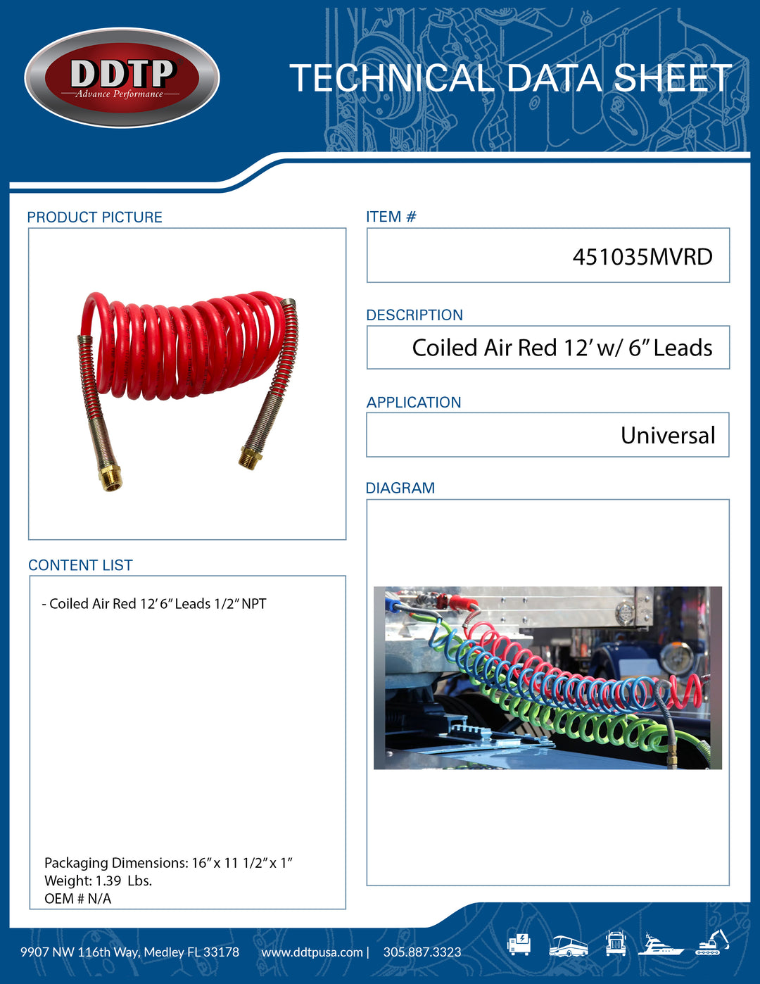 Coiled Air Red 12' w/ 6" Leads 1/2" NPT