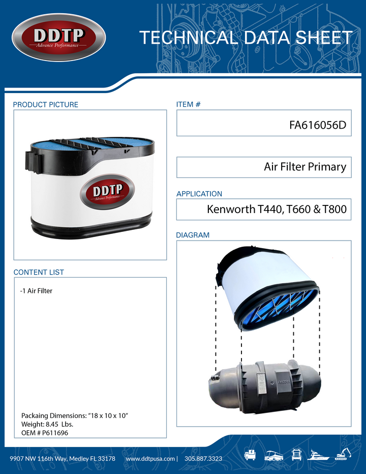 Air Filter Primary Kenworth T440, T660 & T800