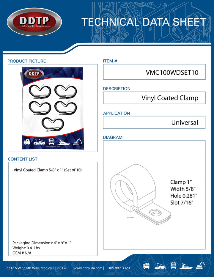 Vinyl Coated Clamp 5/8" x 1" (Set of 10)
