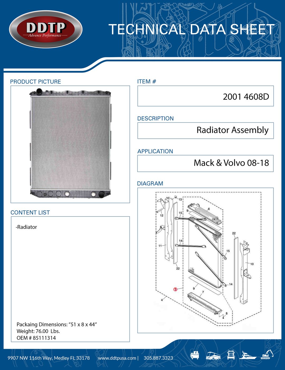 Radiator Mack, Volvo 08-18 ( 2MF549M, 209565521 )