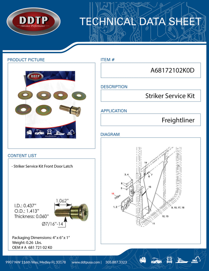 Freightliner Striker Service Kit Front Door Latch