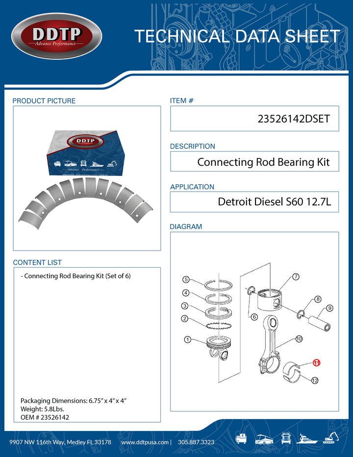Kit de cojinetes de biela S60 12,7 L, juego de 6 (23526142)