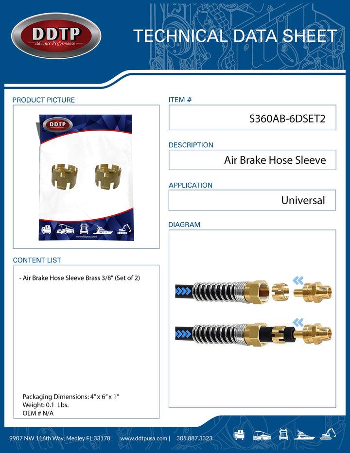 Brass Air Brake Hose Sleeve 3/8" (Set of 2)