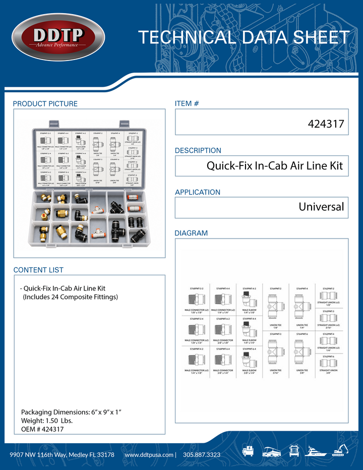 Quick-Fix In-Cab Air Line Kit Includes 24 Composite Fittings