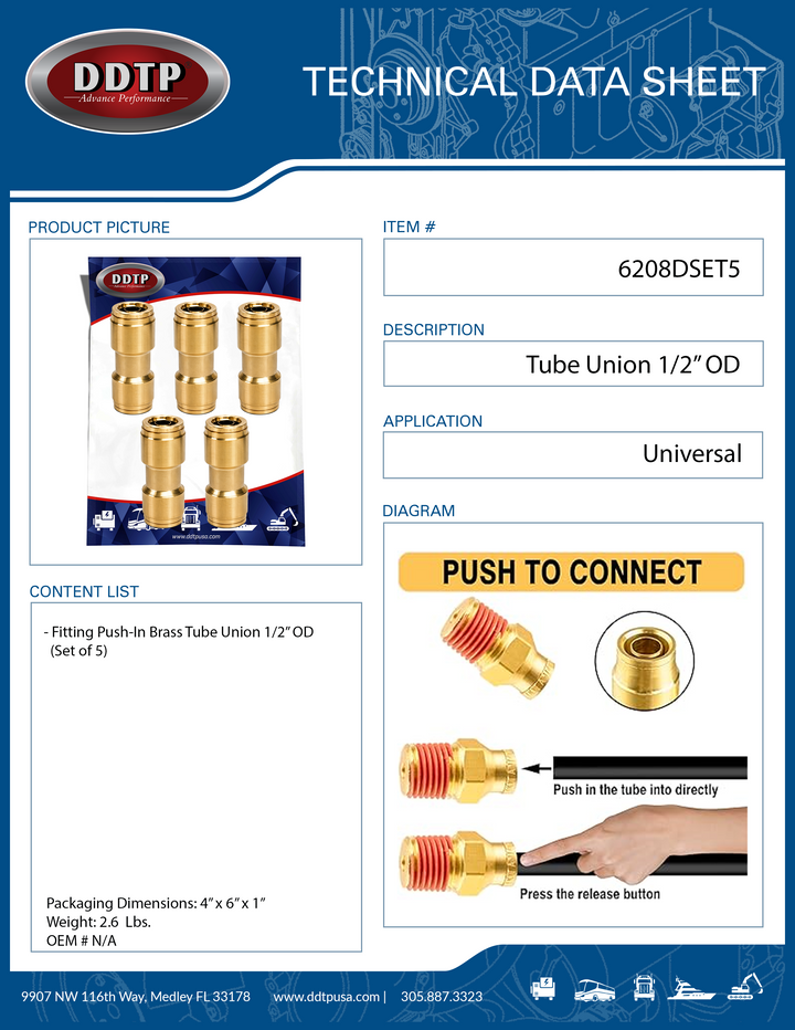 Unión de tubo de 1/2" de diámetro exterior (juego de 5)