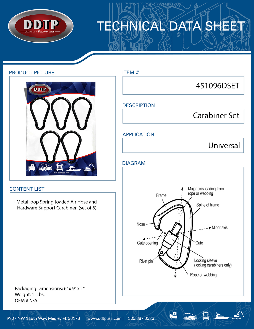 Metal loop Spring-loaded Air Hose and   Hardware Support Carabiner 3 1/2" X 2" (set of 6)