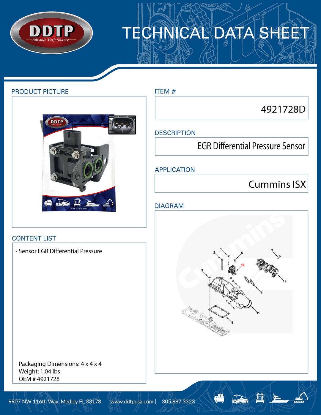 Sensor EGR Differential Pressure Cummins ISX (4921728)