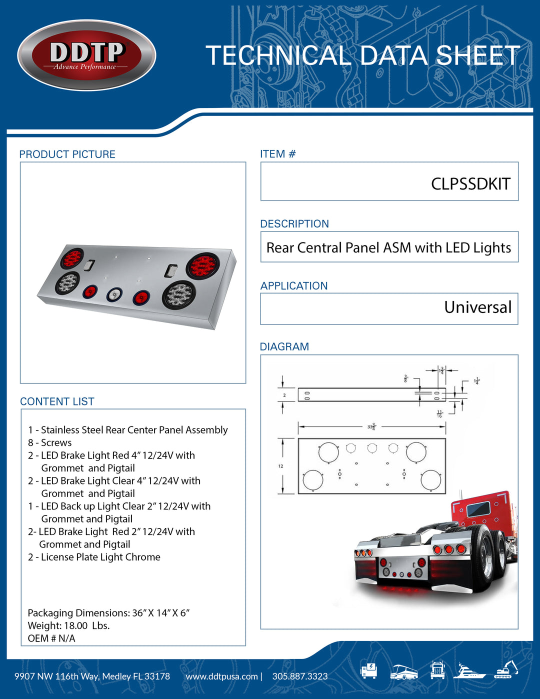 Stainless Steel Rear Central Panel Assembly with LED Lights