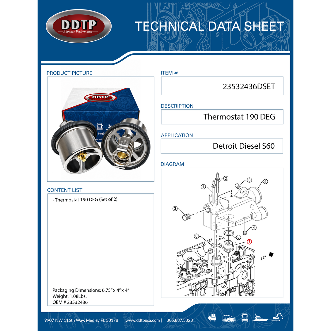 Set of 2 Thermostat 190 DEG Detroit Diesel S60