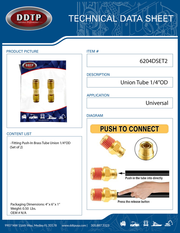 Tube Union 1/4" OD (Set of 2)