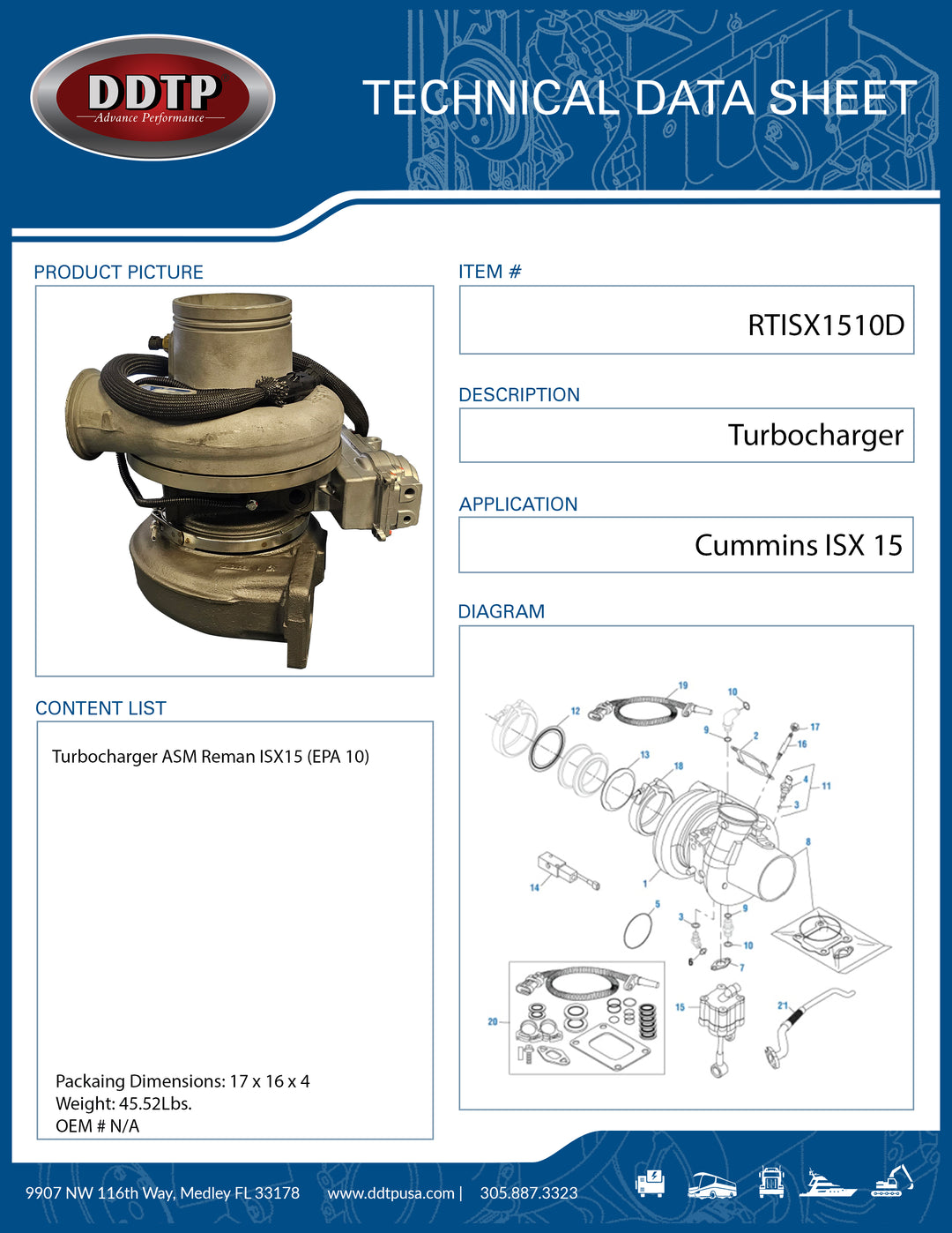 Turbocharger ASM Reman Cummins ISX15 (EPA 10) (RTISX1510)