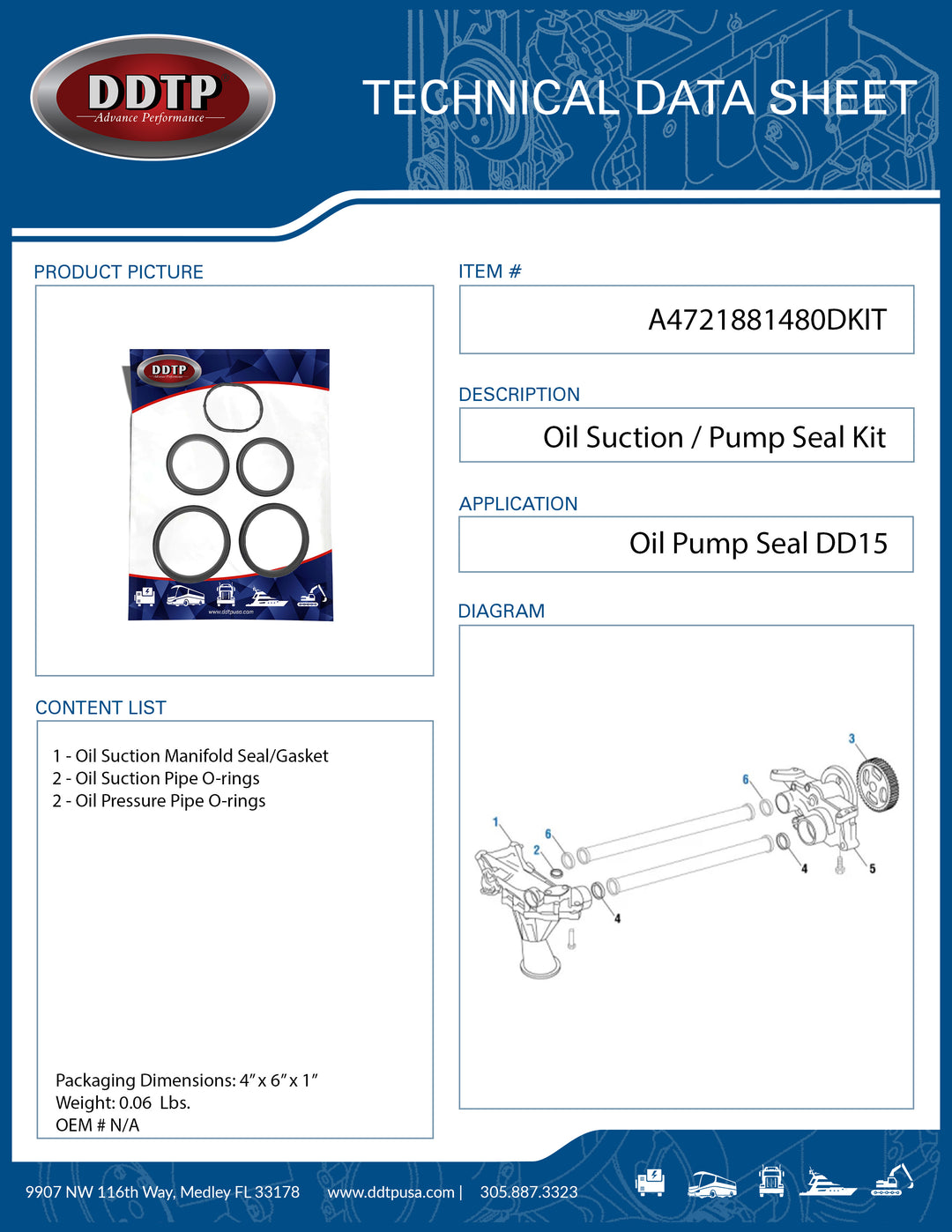Oil Suction / Pump Seal Kit (DD15)