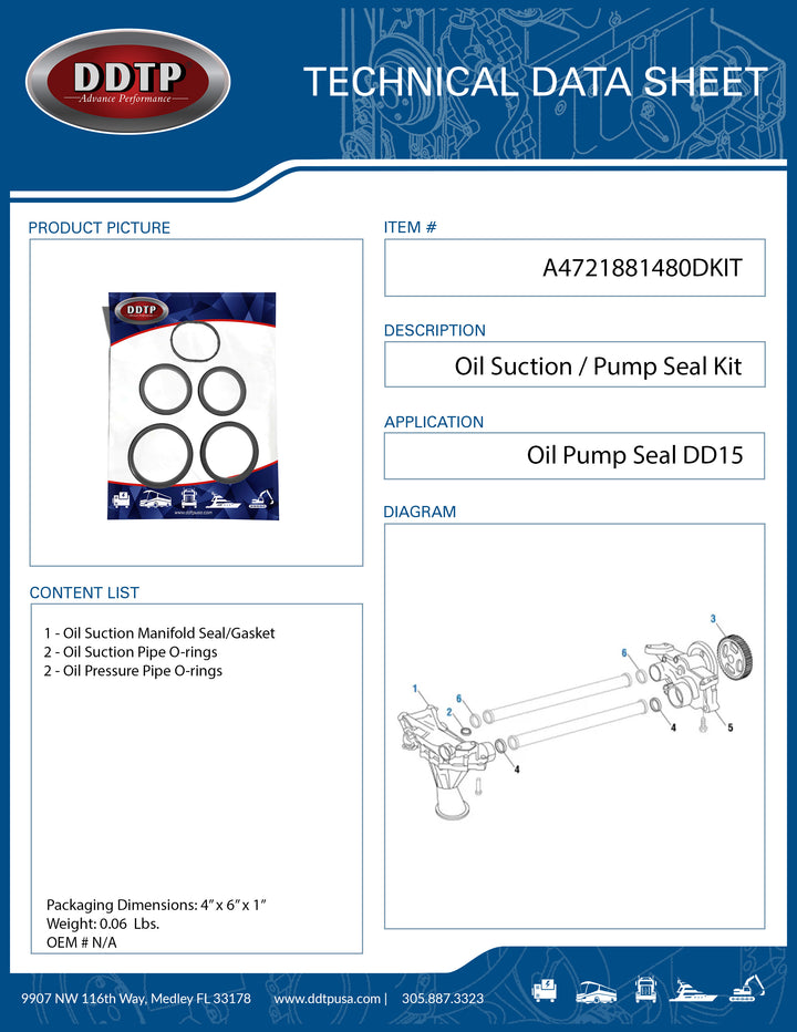 Oil Suction / Pump Seal Kit (DD15)