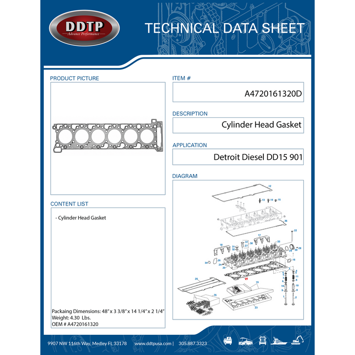 Cylinder Head Gasket Detroit Diesel DD15 901
