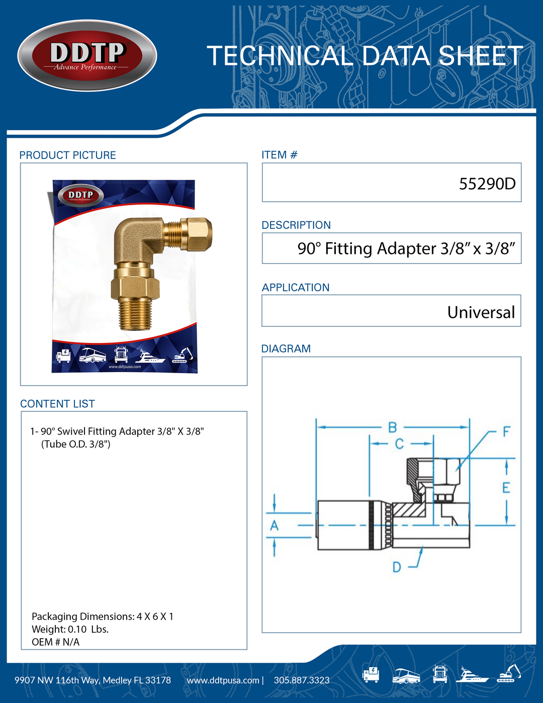 Brass 90° Swivel Fitting Gladhand Adapter Tube O.D. 3/8"