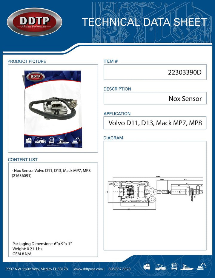 Nox Sensor Volvo D11, D13, Mack MP7, MP8 (21636091)