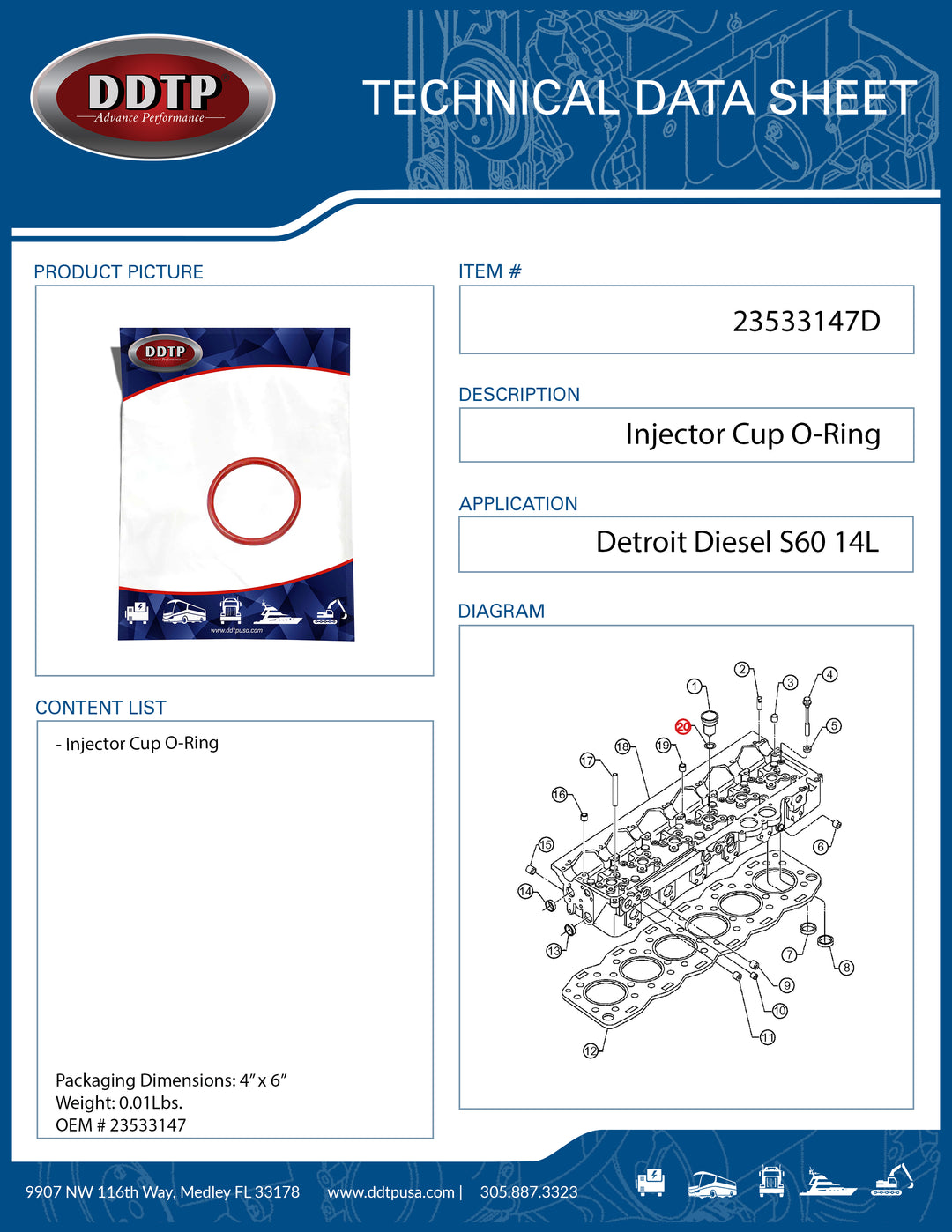 Injector Cup O-Ring S60 14L ( 23533147 )