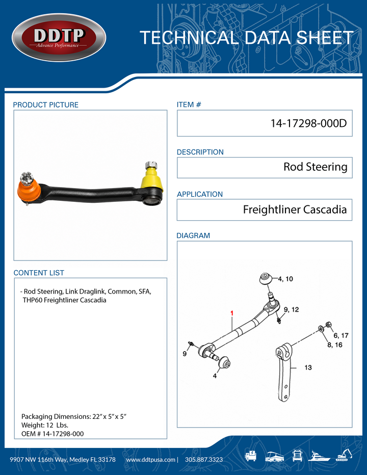 Rod Steering, Link Draglink, Common, SFA, THP60 Freightliner Cascadia