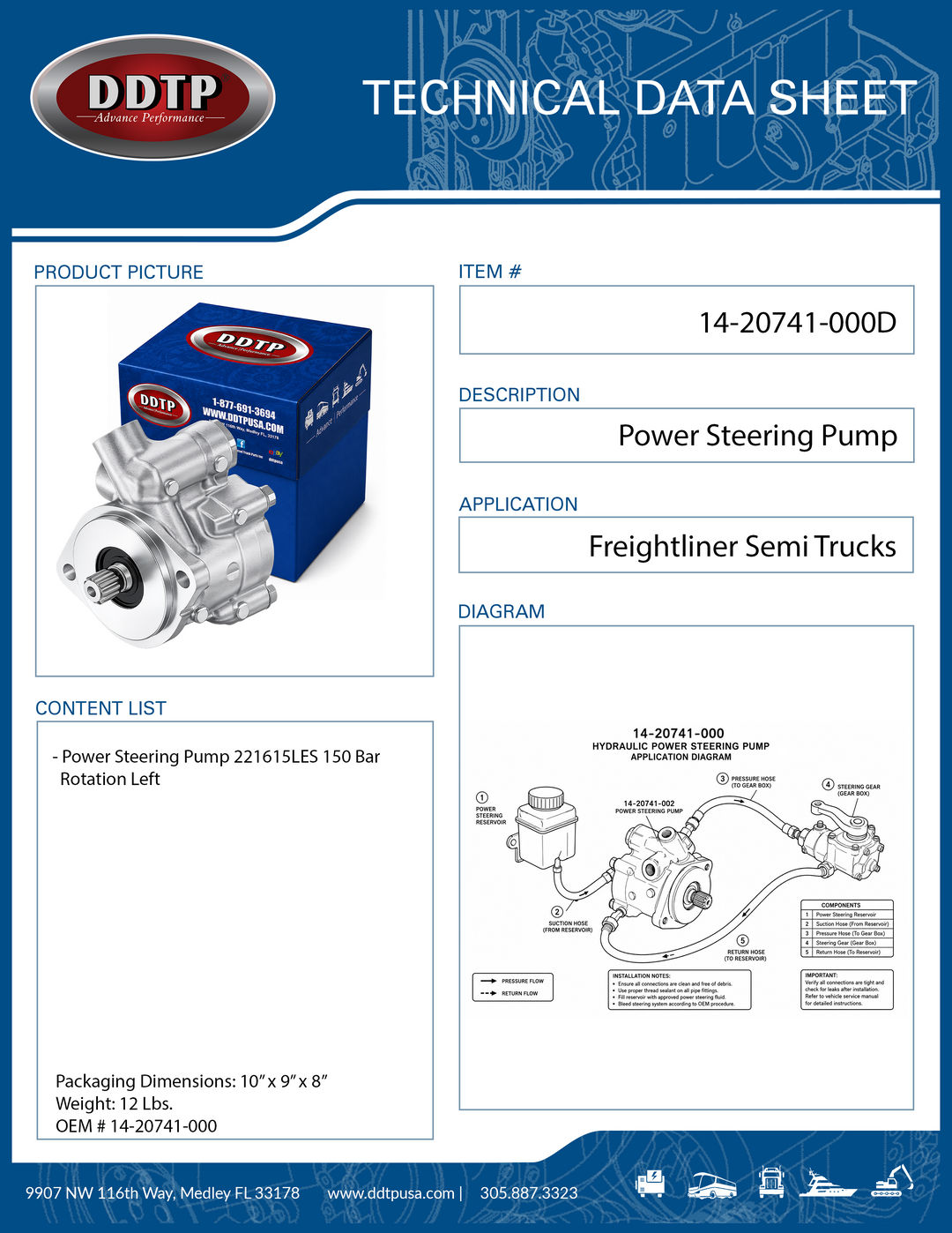 Power Steering Pump 221615LES 150 Bar Rotation Left