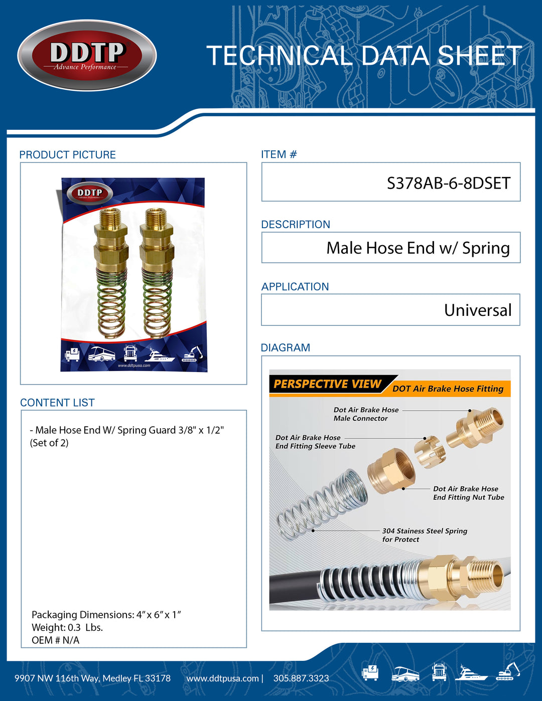 Male Hose End W/ Spring Guard 3/8" x 1/2" (Set of 2)