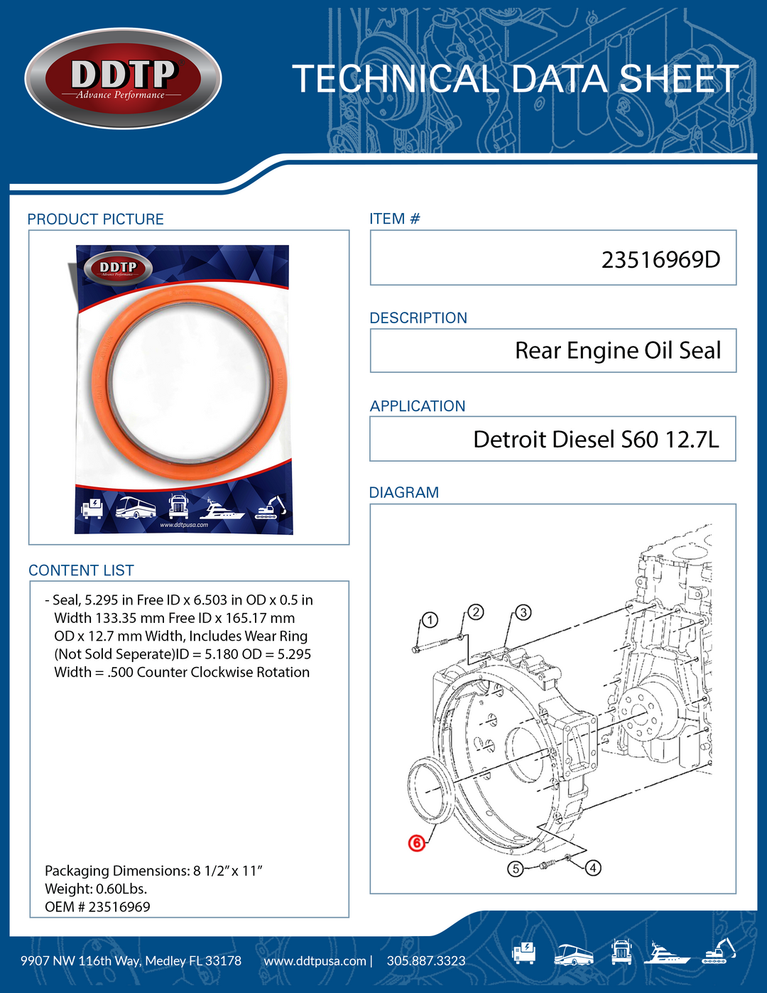 Seal Rear Oil Detroit S60 Engine (23516969)