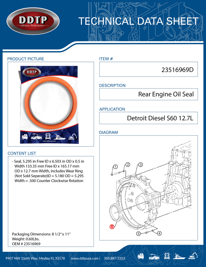Seal Rear Oil Detroit S60 Engine (23516969)